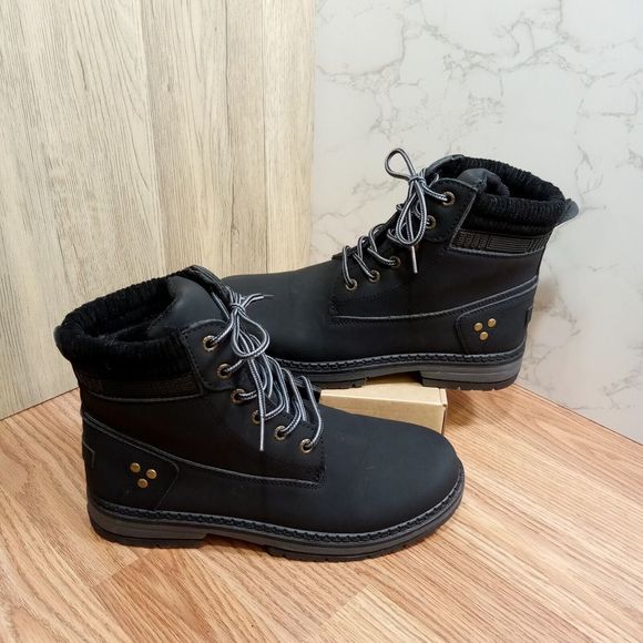 SofySofy Women Sz 9.5 EU 40 Black Combat Boot Lace Round Toe Low Heel Ankle - Picture 2 of 16